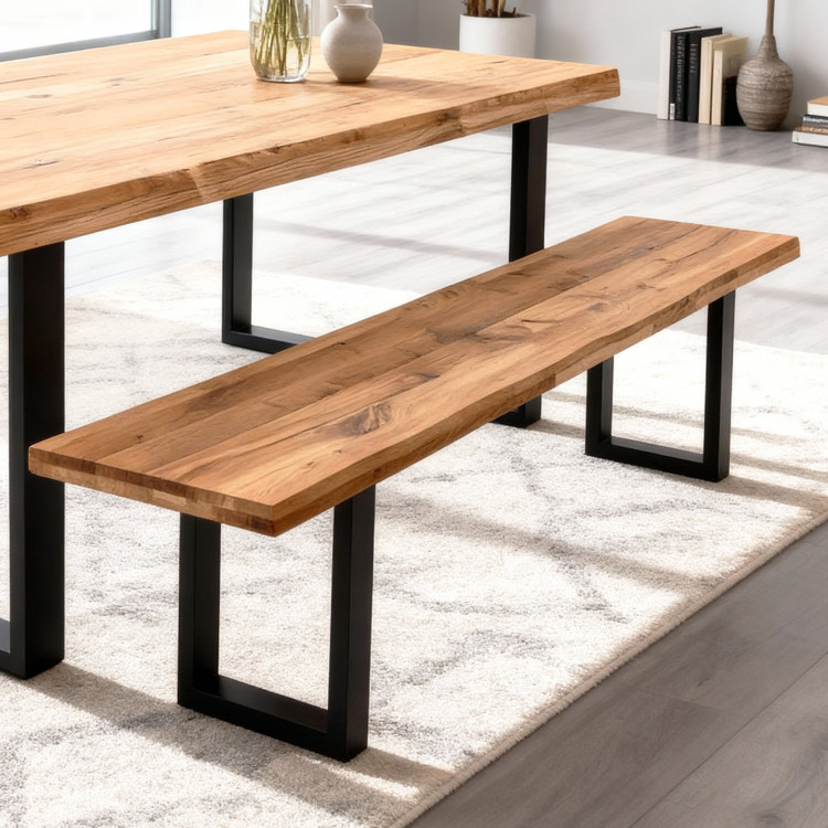 Masszív tölgyfa pad, háttámla nélkül, 180 cm  - 1