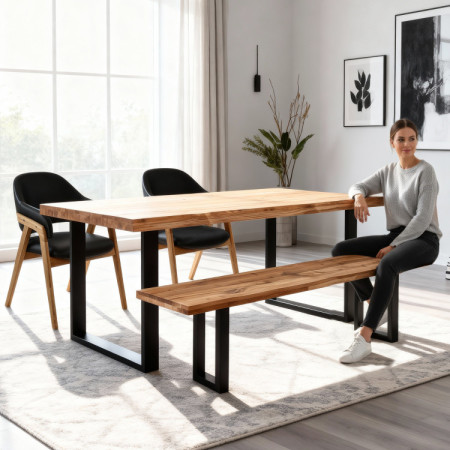 Masszív tölgyfa pad, háttámla nélkül, 180 cm  - 12