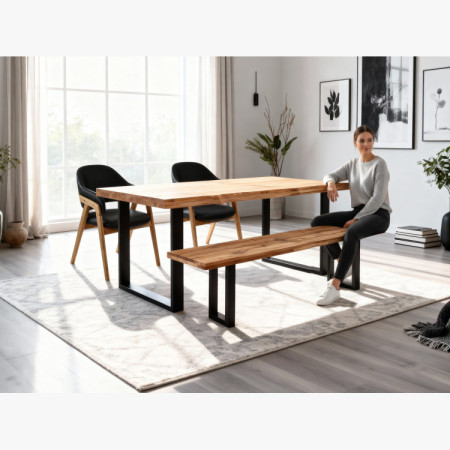 Tömör tölgyfa pad, háttámla nélkül, 200 cm  - 8