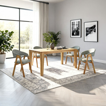 Tömör tölgyfa étkezőasztal York és 4 db Arco kárpitozott szék  - 1