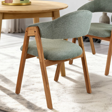 Tömör tölgyfa étkezőasztal York és 4 db Arco kárpitozott szék  - 5