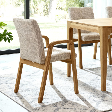 Tölgyfa kartámaszos szék, bézs kárpitozással  - 7