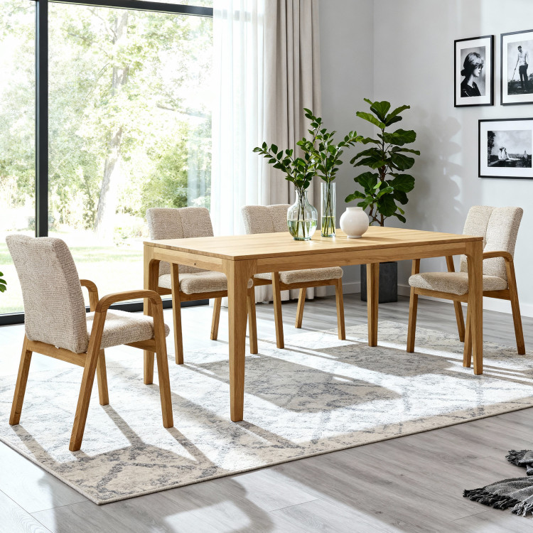 Tölgyfa kartámaszos szék, bézs kárpitozással  - 8