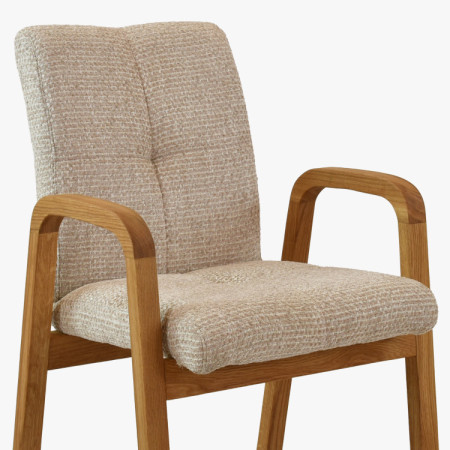 Tölgyfa kartámaszos szék, bézs kárpitozással  - 11