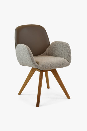 Tölgyfa forgatható étkezőszék kárpitozott szövet és valódi bőr