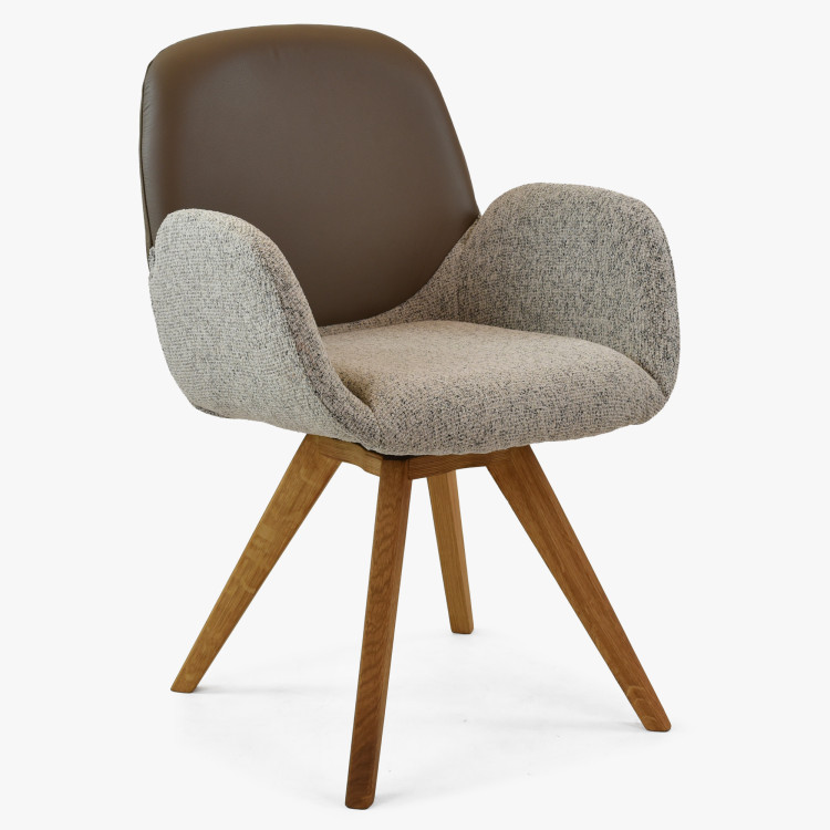 Forgó tölgyfa szék, karpitozott szövettel + szürkésbarna  - 1