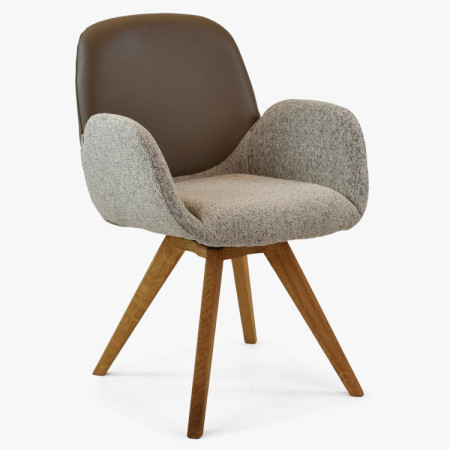 Forgó tölgyfa szék, karpitozott szövettel + szürkésbarna  - 1