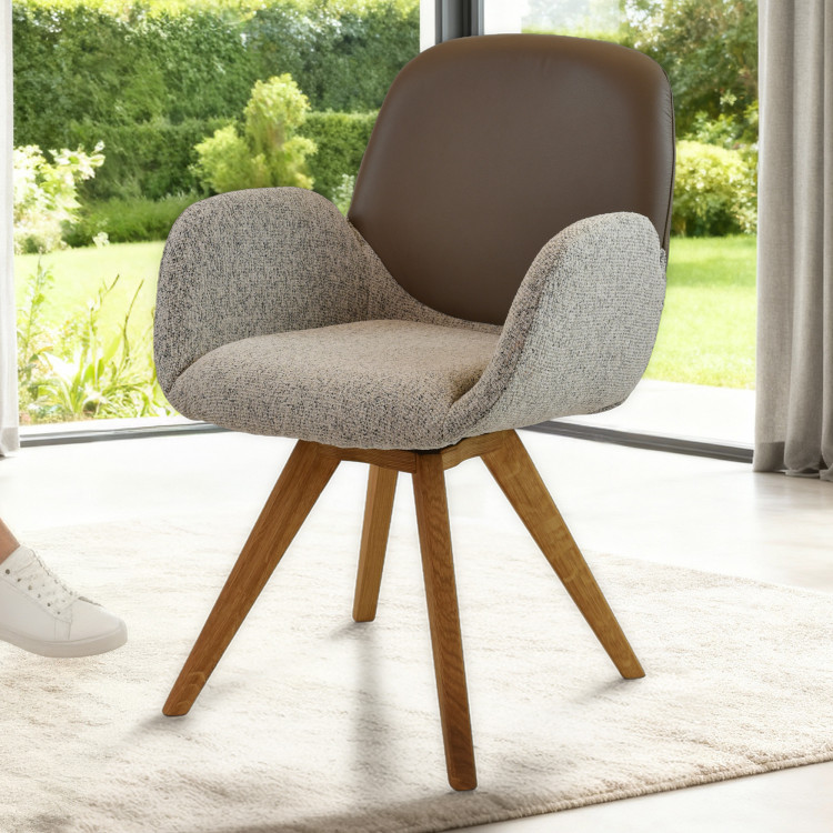 Forgó tölgyfa szék, karpitozott szövettel + szürkésbarna  - 2