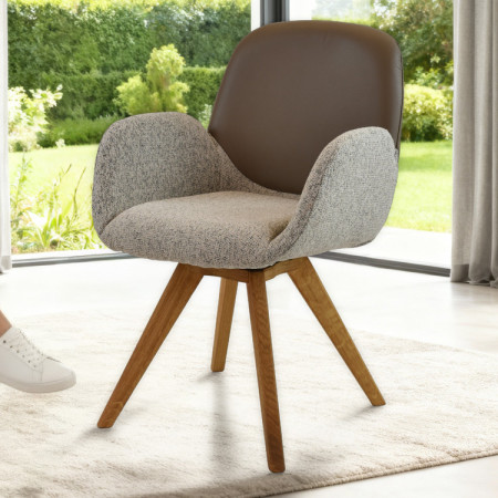 Forgó tölgyfa szék, karpitozott szövettel + szürkésbarna  - 2