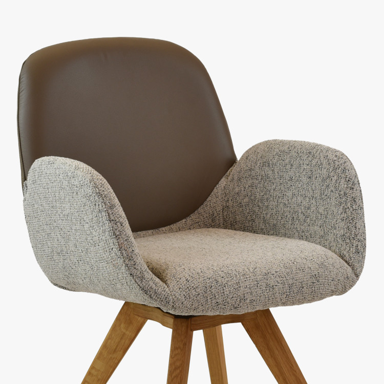 Forgó tölgyfa szék, karpitozott szövettel + szürkésbarna  - 3