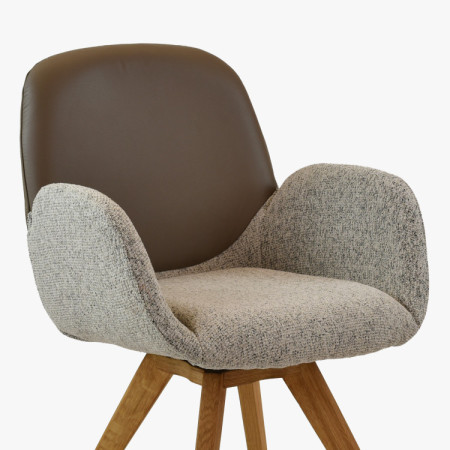 Forgó tölgyfa szék, karpitozott szövettel + szürkésbarna  - 3