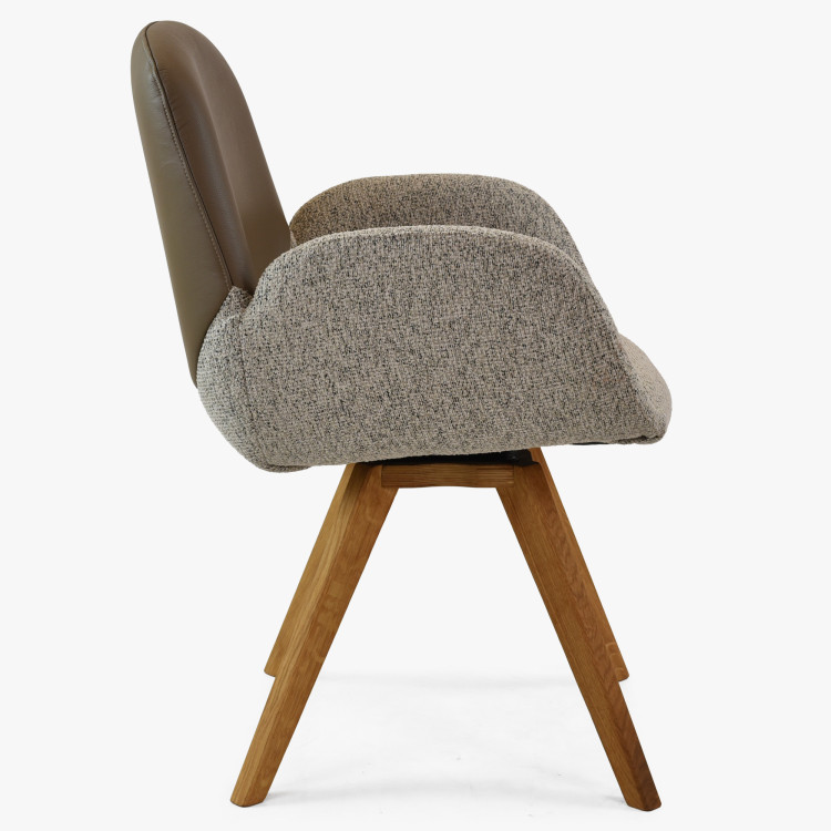 Forgó tölgyfa szék, karpitozott szövettel + szürkésbarna  - 5