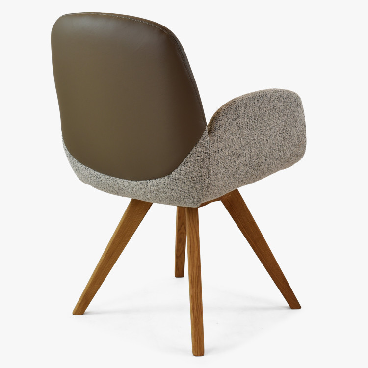 Forgó tölgyfa szék, karpitozott szövettel + szürkésbarna  - 6