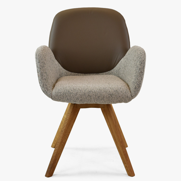 Forgó tölgyfa szék, karpitozott szövettel + szürkésbarna  - 7