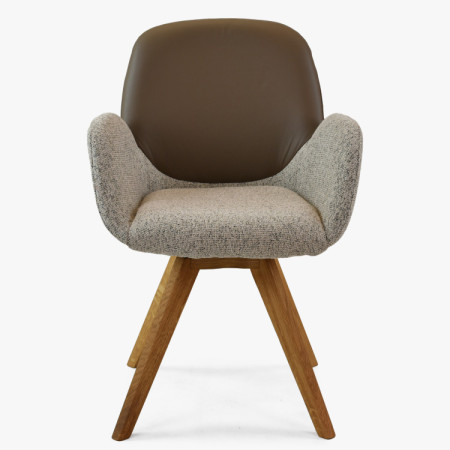 Forgó tölgyfa szék, karpitozott szövettel + szürkésbarna  - 7