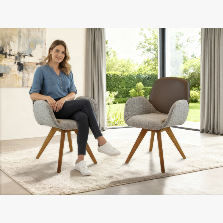 Forgó tölgyfa szék, karpitozott szövettel + szürkésbarna  - 8