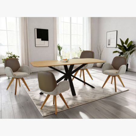 Forgó tölgyfa szék, karpitozott szövettel + szürkésbarna  - 10