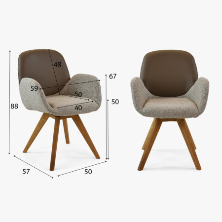 Forgó tölgyfa szék, karpitozott szövettel + szürkésbarna  - 11