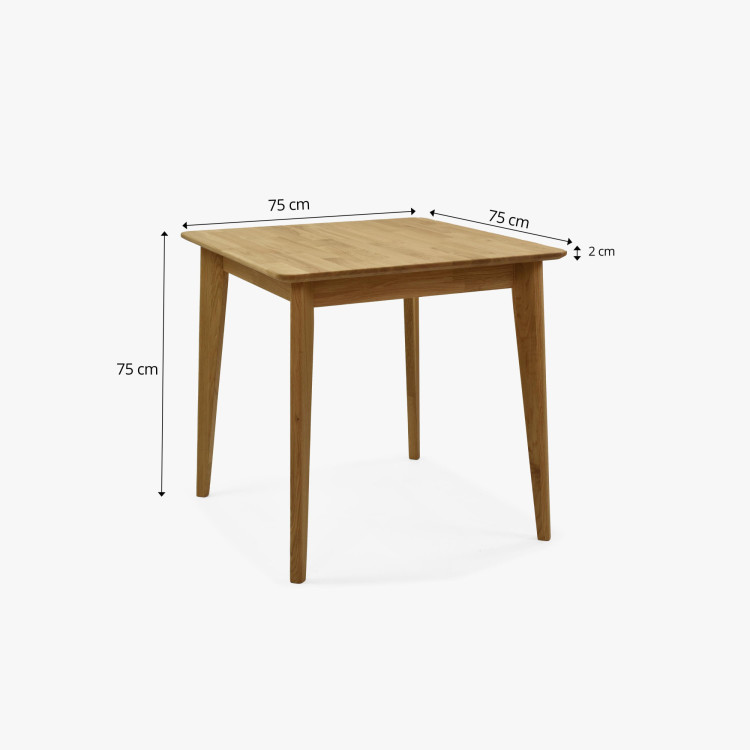 Négyzet alakú tölgyfa étkezőasztal a konyhába négy masszív fa székkel  - 4