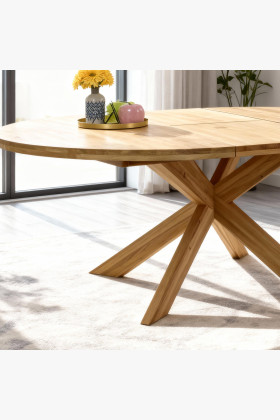 Rozkladó kerek tömör tölgyfa asztal, Holger 140 cm  - 1 2