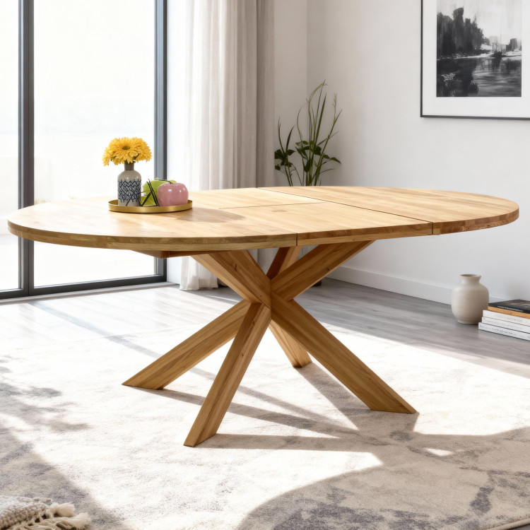 Rozkladó kerek tömör tölgyfa asztal, Holger 140 cm  - 3