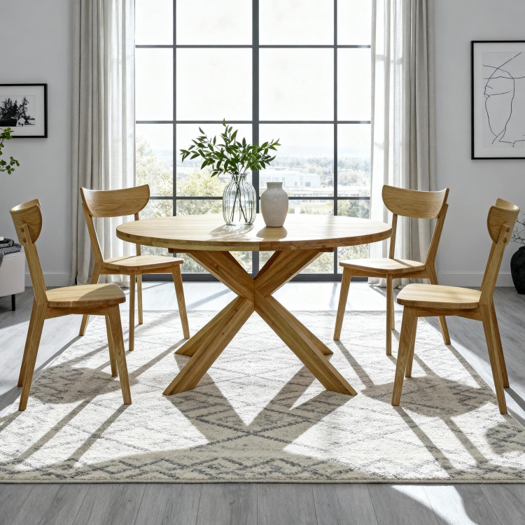 Rozkladó kerek tömör tölgyfa asztal, Holger 140 cm  - 5