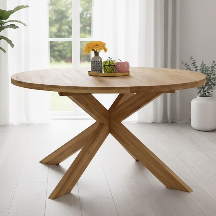 Rozkladó kerek tömör tölgyfa asztal, Holger 140 cm  - 6