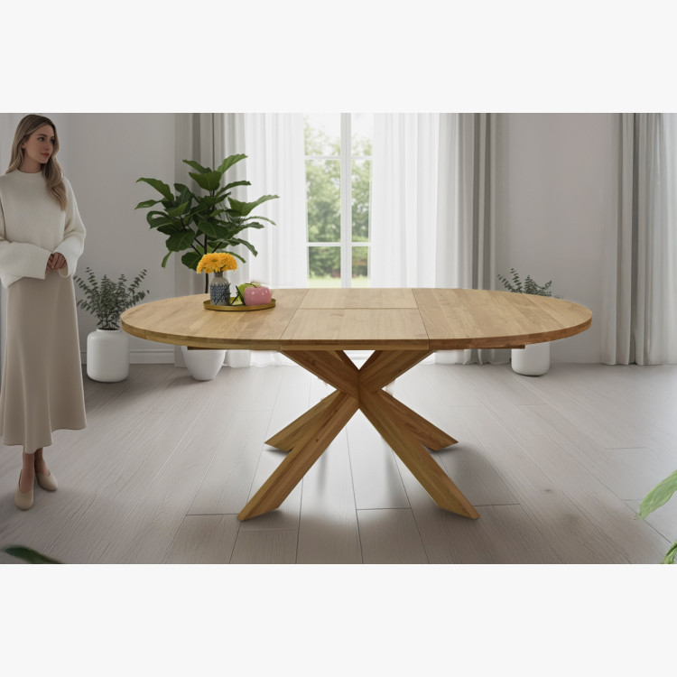 Rozkladó kerek tömör tölgyfa asztal, Holger 140 cm  - 31