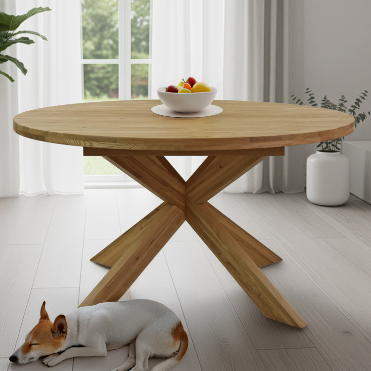 Szilárd tölgyfa rozsdamentes kerek asztal, Holger 120 cm  - 6