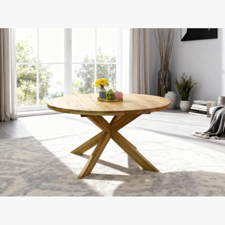 Szilárd tölgyfa rozsdamentes kerek asztal, Holger 120 cm  - 34