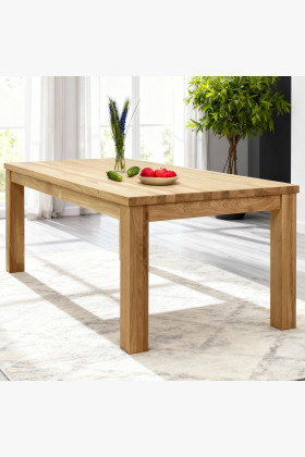 Masszív tömör tölgyfa étkezőasztal 200x100 cm, természetes fa