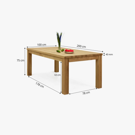 Masszív tölgy étkezőasztal 200 x 100 cm  - 15