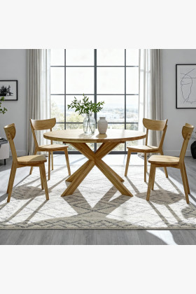 Kerek kihúzható asztal és 4 fa szék  - 1