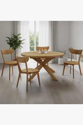 Kerek kihúzható asztal és 4 fa szék  - 1 2