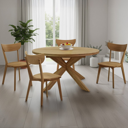 Kerek kihúzható asztal és 4 fa szék  - 2