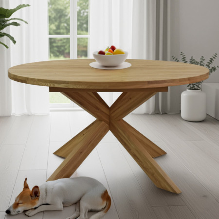 Kerek kihúzható asztal és 4 fa szék  - 6