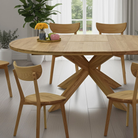 Kerek kihúzható asztal és 4 fa szék  - 9