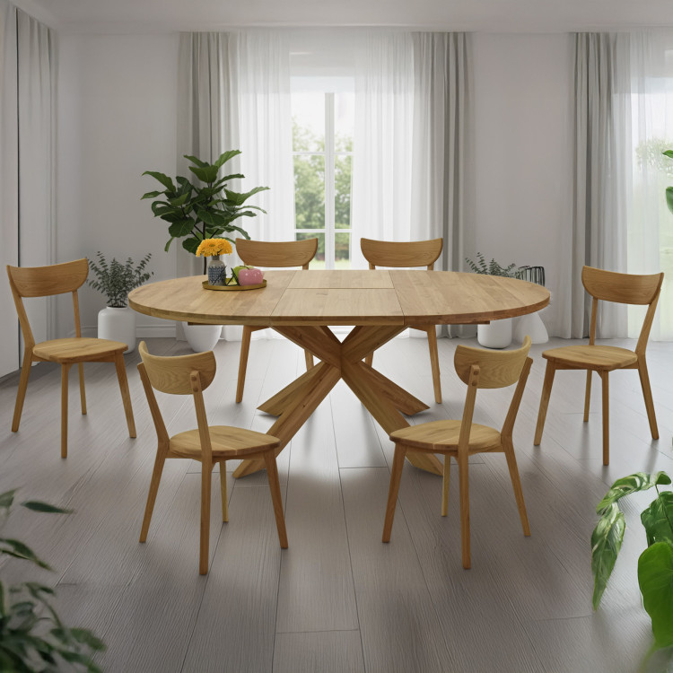 Kerek kihúzható asztal és 4 fa szék  - 23