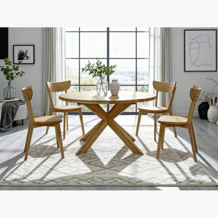 Kerek kihúzható asztal és 4 fa szék  - 31