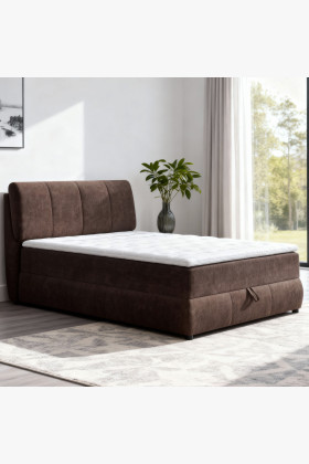 Kontinentális barna boxspring ágy 90x200 cm tárolóval, PU hab