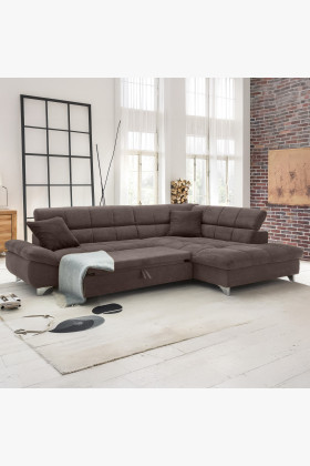 Sarokkanapé ágyazható funkcióval, barna színű, jobb sarok  - 1