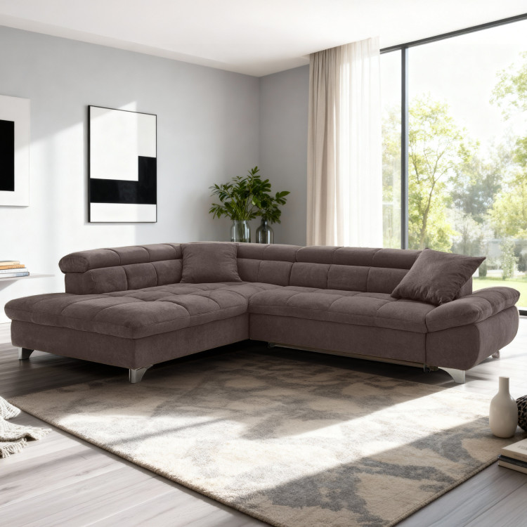 Sarokkanapé ágyazható funkcióval, barna színű, bal oldali sarok  - 2