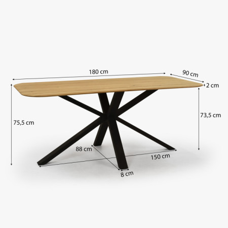 Dub asztal kov lábbal, X alakban 180 x 90 cm  - 20