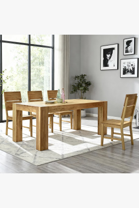 Masszív tölgyfa étkezőasztal 180×100 cm mérettel és 4 fa székkel  - 1