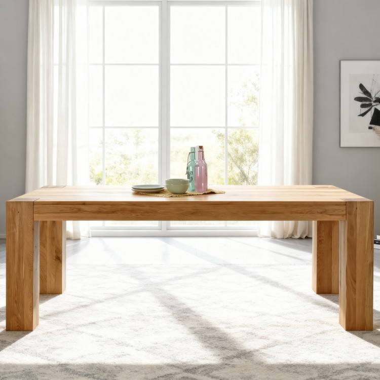 Masszív tölgy étkezőasztal 220×100 cm 4 skandináv székkel  - 7