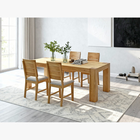 Masszív tölgy étkezőasztal 220×100 cm 4 skandináv székkel  - 8