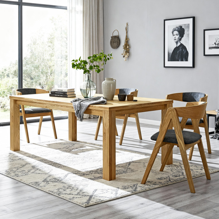 Tölgy étkező garnitúra: asztal és 4 Maja grafit kárpitozott szék  - 1