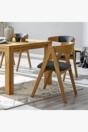 Tölgy étkező garnitúra: asztal és 4 Maja grafit kárpitozott szék  - 1 2