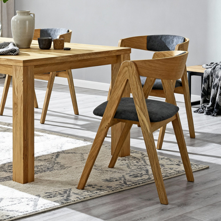 Tölgy étkező garnitúra: asztal és 4 Maja grafit kárpitozott szék  - 2