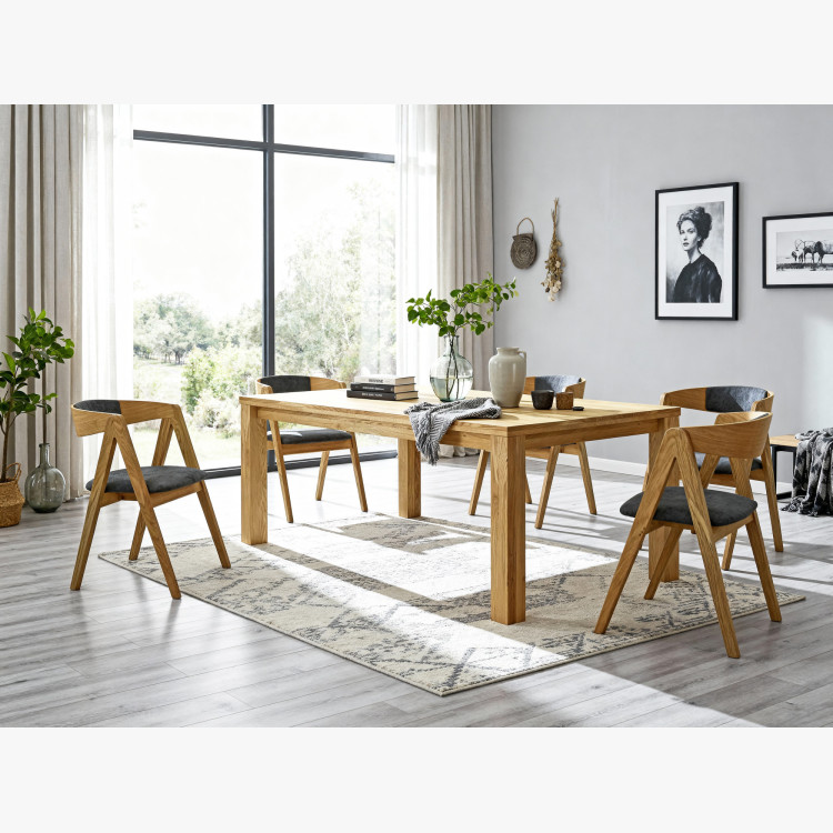 Tölgy étkező garnitúra: asztal és 4 Maja grafit kárpitozott szék  - 8